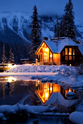 Wintery Cabin Reflection